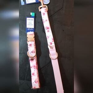 Top Paw Pink and Rose Gold Floral Dog Leash And Collar Set